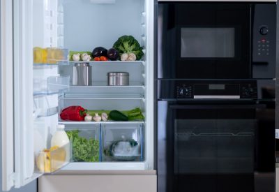 Kitchen facilities. Picture of the fridge with food inside